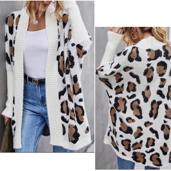 Sweaters - Cozy Leopard Batwing Sleeve Cardigan Fuzzy Soft & Oversized Brand New